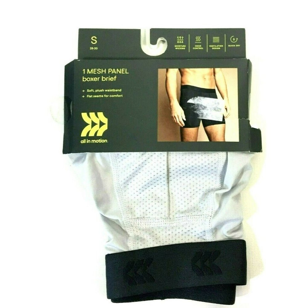 All In Motion Mens Mesh Panel Boxer Brief Small 28-30 Silver Gray 1 Pair